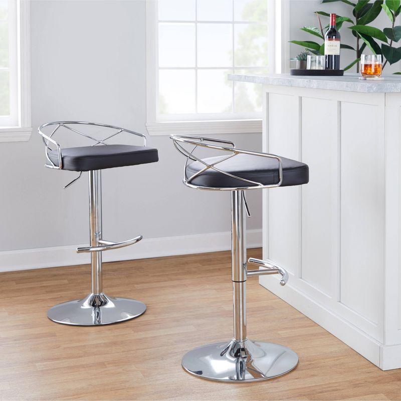 Set of 2 Charlotte Adjustable Barstools Chrome/Black - LumiSource: Rounded Back, Swivel Seat, Metal Frame, Faux Leather