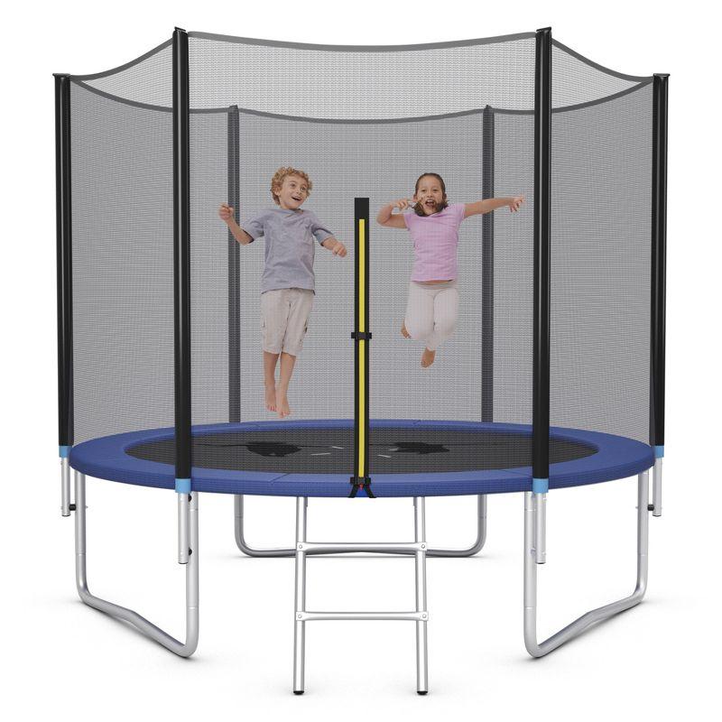 8-Foot Black Outdoor Trampoline with Safety Enclosure and Ladder