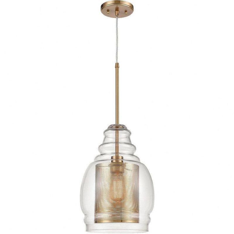 Antique Gold Glass and Steel 1-Light Pendant