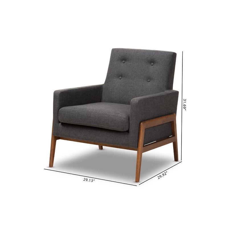 Perris Fabric Upholstered Walnut Wood Lounge Chair - Baxton Studio