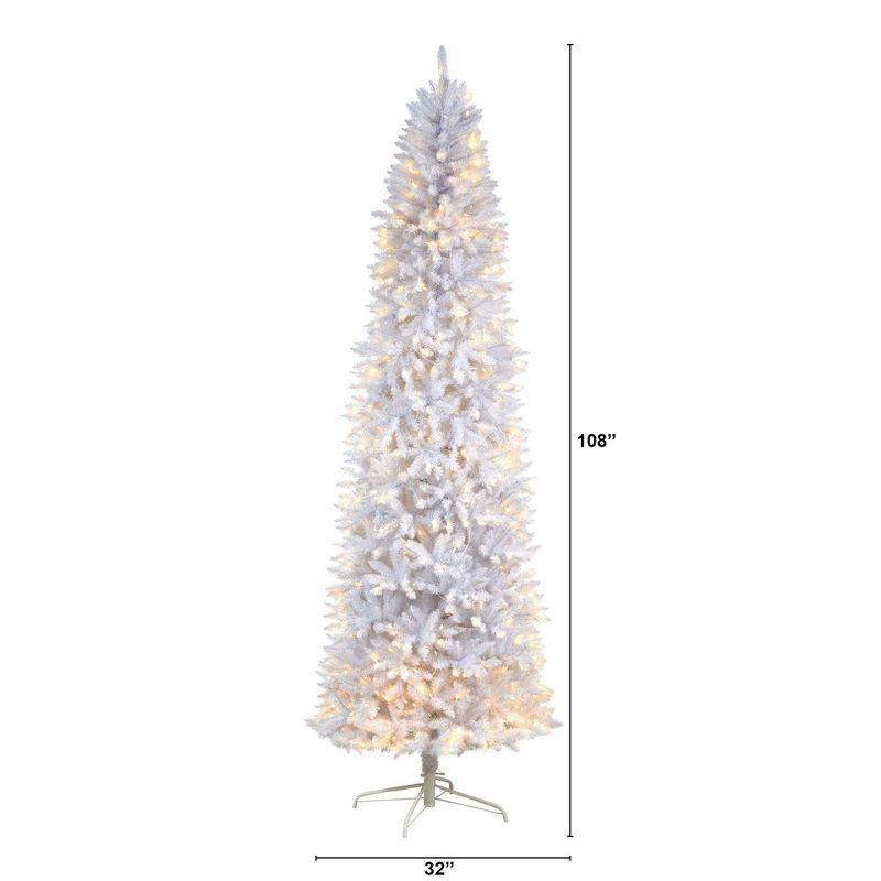 Nearly Natural 9-ft Slim White Artificial Christmas Tree with 600 Warm White LED Lights and 1860 Bendable Branches