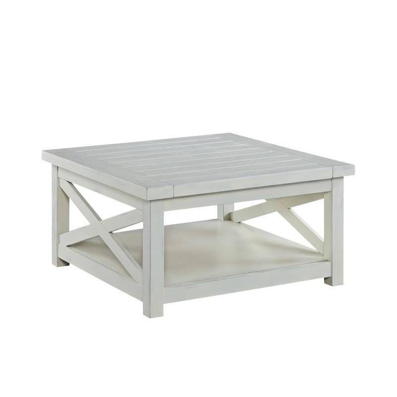 Home Styles Seaside Lodge Coffee Table - White : Hardwood Square Design, 4 Point Leg Base, 60 lbs Capacity