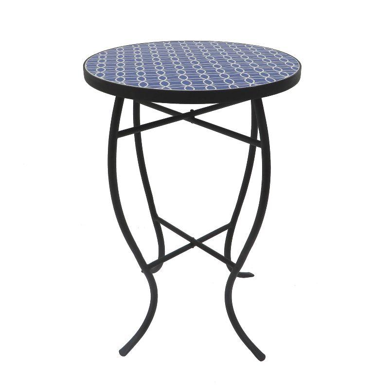 Charming Nautical Blue and White Mosaic Folding Patio Side Table