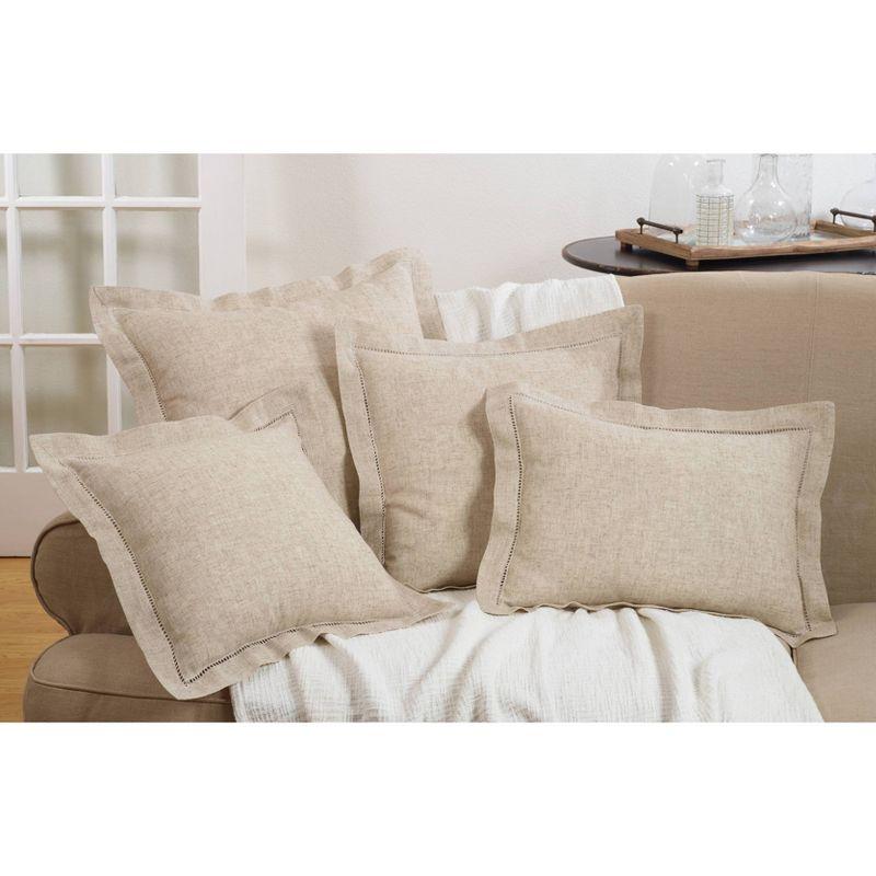 Natural Linen Blend Hemstitch Square Throw Pillow