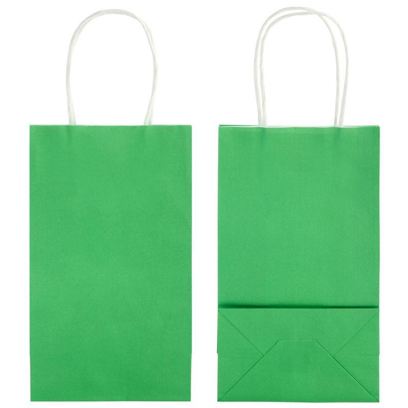 Blue Panda 25-Pack Green Gift Bags with Handles - Small Paper Treat Bags for Birthday, Wedding, Retail (5.3x3.2x9 In)