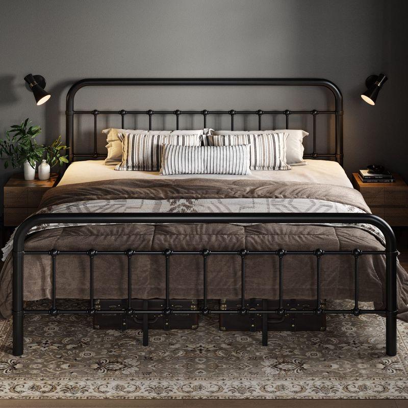 Allewie King Size Metal Platform Bed Frame with Victorian Style Wrought Iron-Art Headboard/Footboard, No Box Spring Required, Black