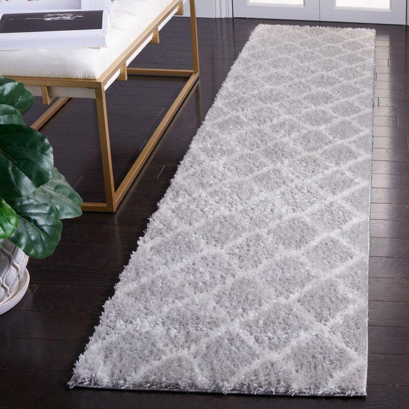 Light Grey and White Synthetic Shag Runner Rug 2' x 9'