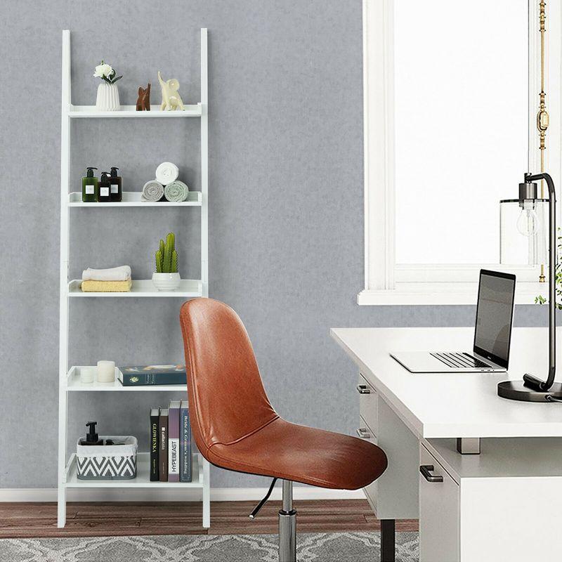 Costway Versatile White 5-Tier Bookshelf Leaning Wall Shelf Ladder  Bookcase White
