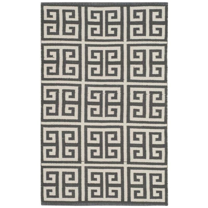 Handmade Dark Grey and Ivory Wool Cotton Reversible Area Rug