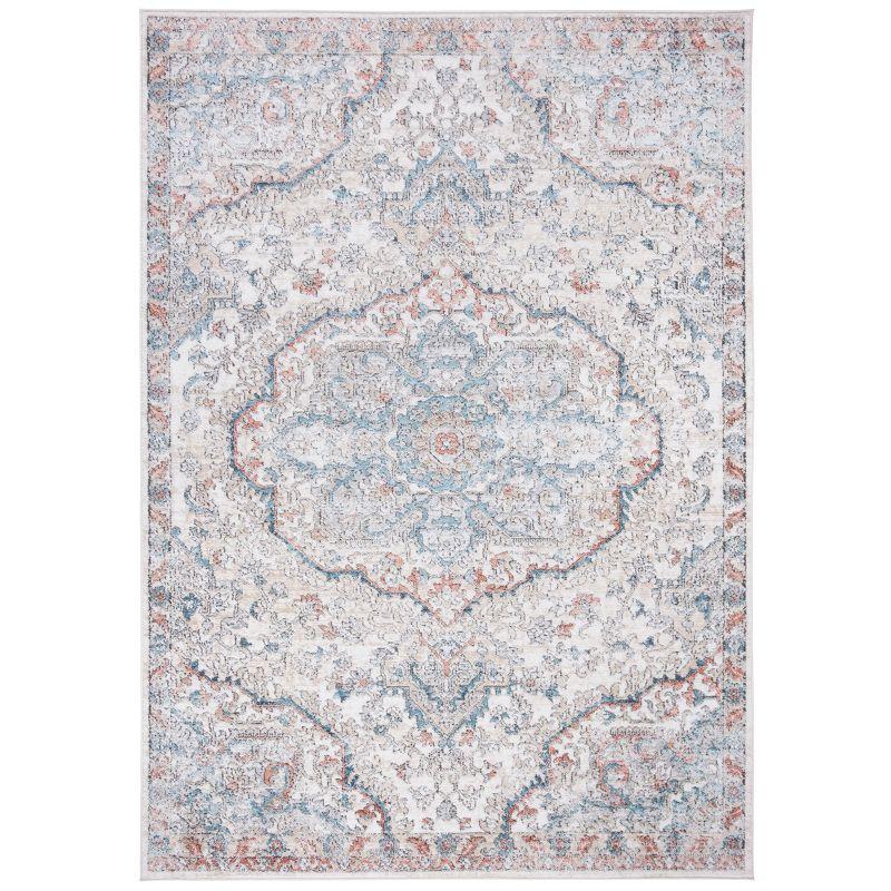 Vintage Medallion Blue and Beige 4' x 6' Synthetic Area Rug