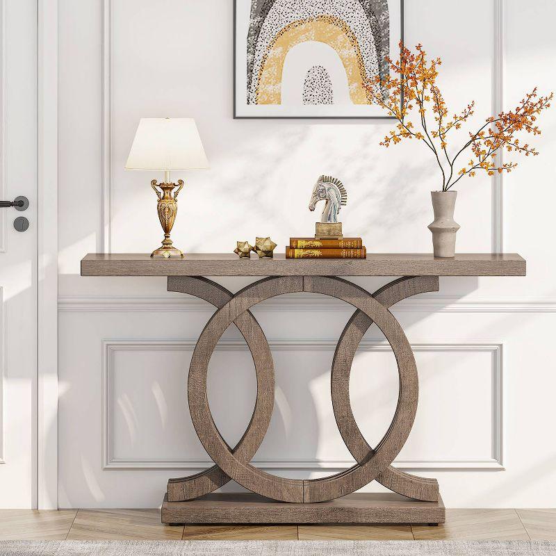 Hommoo 55 Inch Console Table with Geometric Base Brown