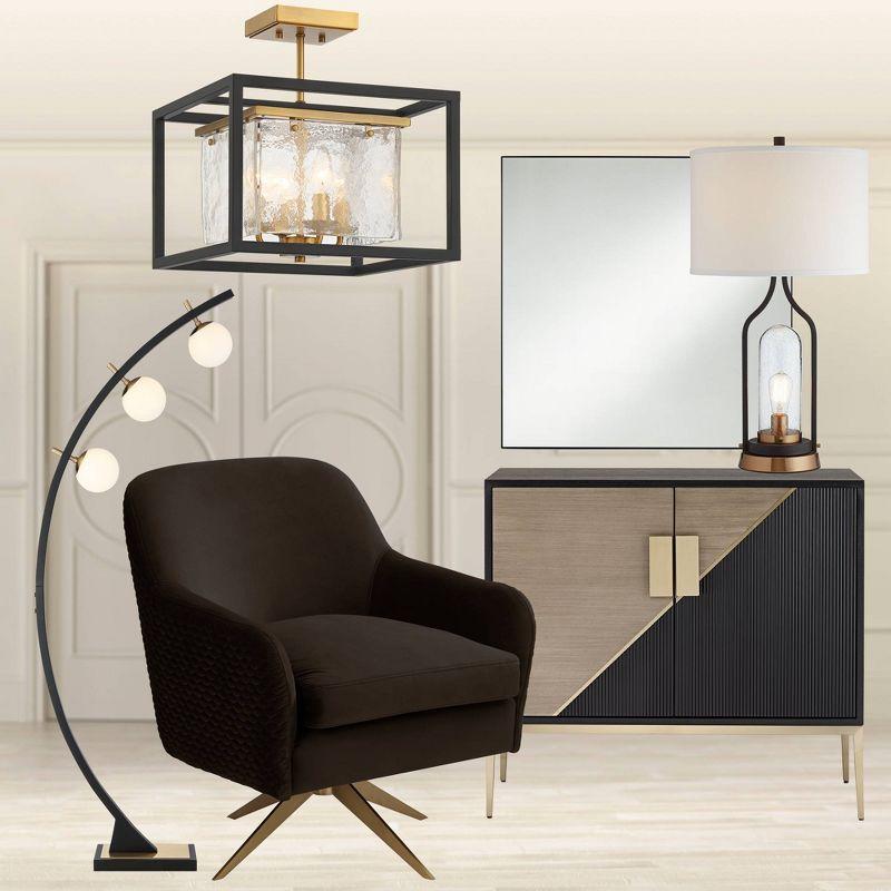 Possini Euro Design Rialto Modern Arched Floor Lamp 68 1/4" Tall Warm Gold Matte Black 3 Light Frosted White Glass Orb Shade for Living Room Reading