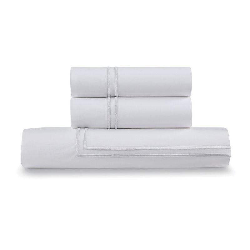 Elegant White Cotton Percale Full/Queen Duvet Set with Satin Stitching