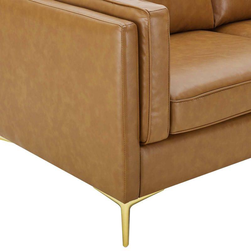 Kaiya Vegan Leather Sofa Tan - Modway: Mid-Century Modern Design, Gold Metal Accents, Dense Foam Padding