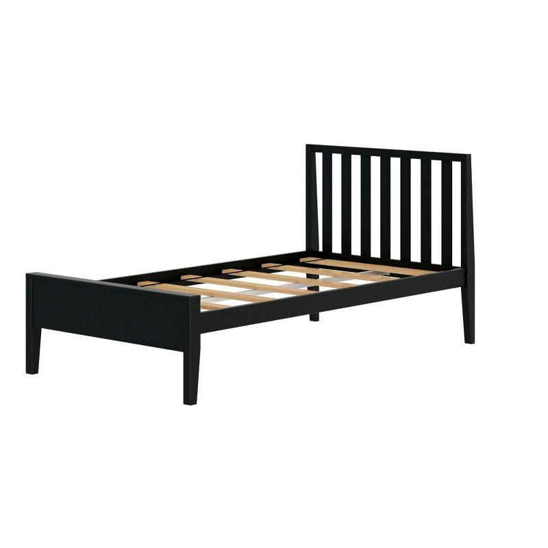 Modern Black Pine Twin Bed Frame with Slatted Headboard