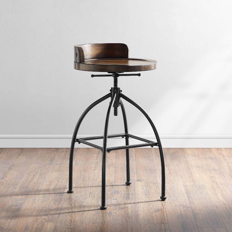 Edison Adjustable Height Stool Brown - Crosley: Industrial, Contoured Wood Seat, Steel Base, 26"-30.25" H