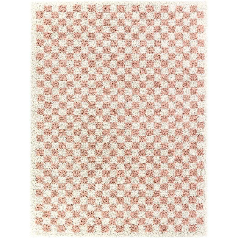 5'3"x7' Covey Checkered Kids' Area Rug Pink - Balta Rugs: Geometric Shag, Fade-Resistant, Pet Friendly, OEKO-TEX Certified