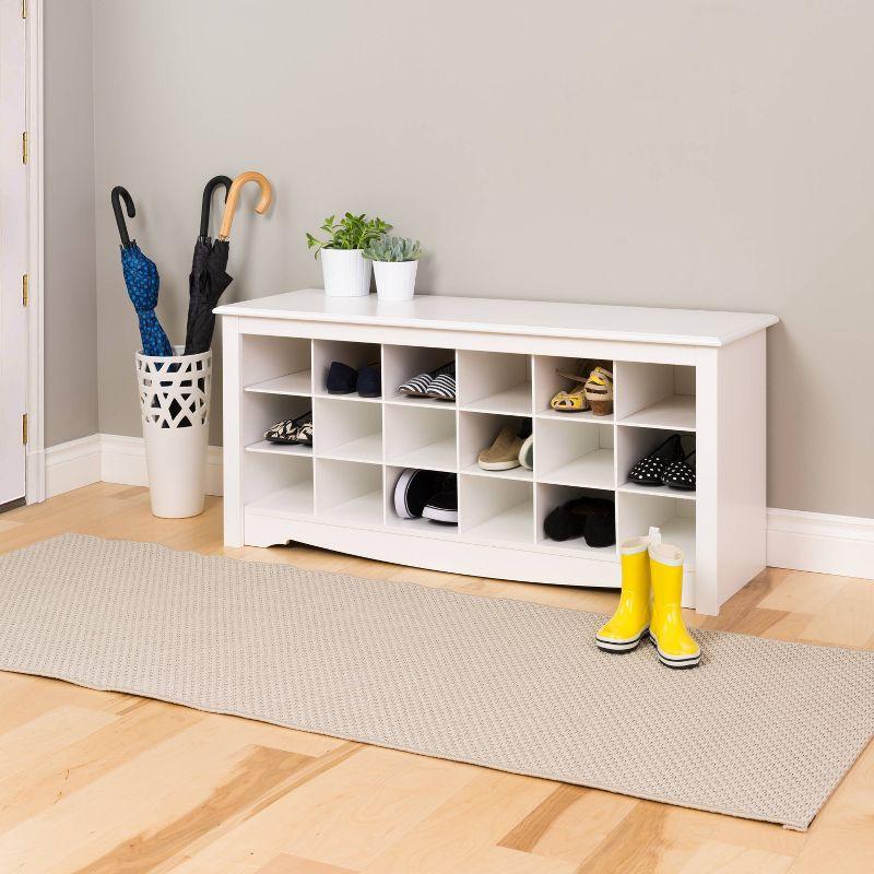 Versatile White Shoe Storage Bench with 18 Cubbies