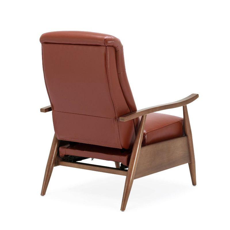 Comfort Pointe Fairview Press-Back Recliner: Top-Grain Leather, Mid-Century Modern, Wood Arms