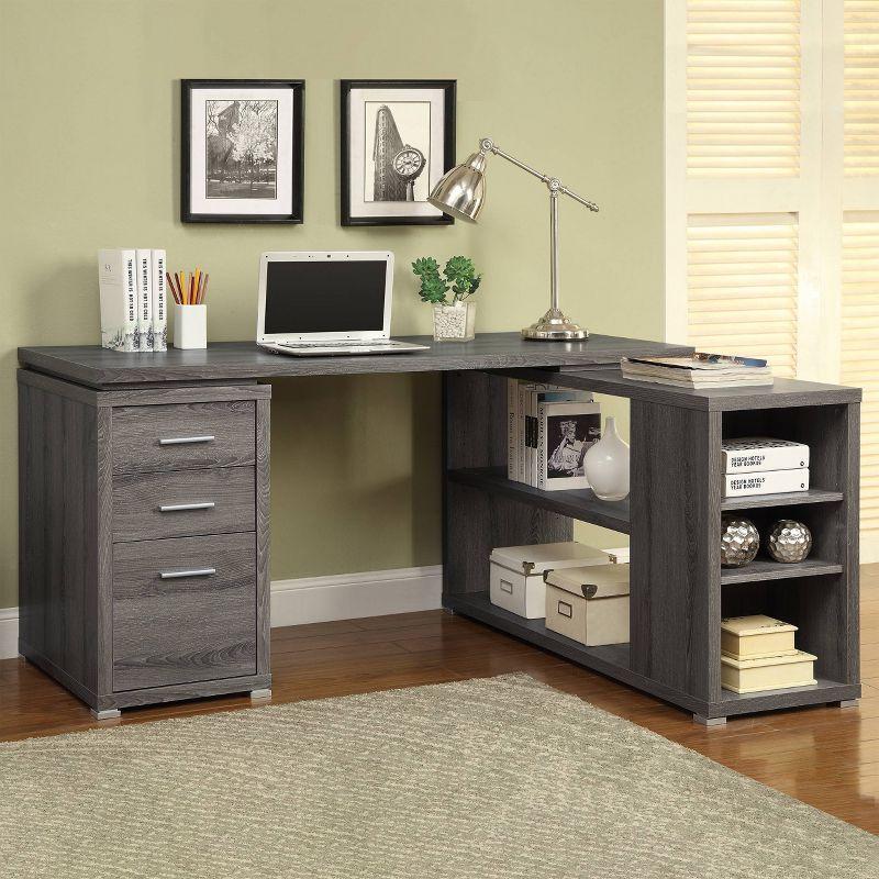 Weathered Grey Wood Corner Executive Desk with Drawer and Filing Cabinet