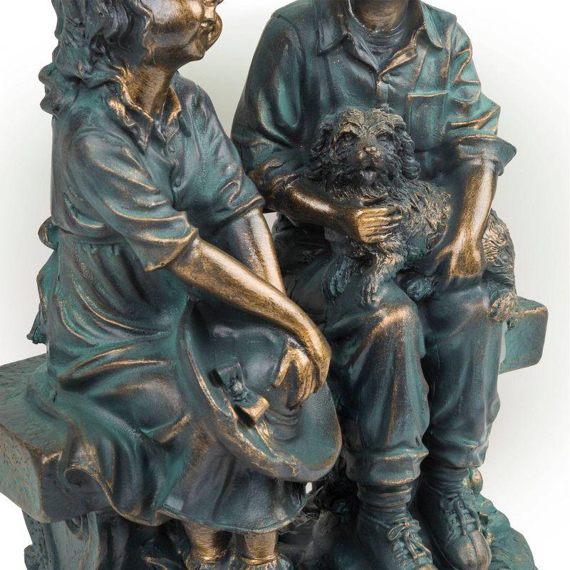 Alpine Corporation 16" Polyresin Girl and Boy with Dog Sitting on Bench Sculpture Bronze: Durable Outdoor Decor, Magnesium Oxide, Rust-Resistant