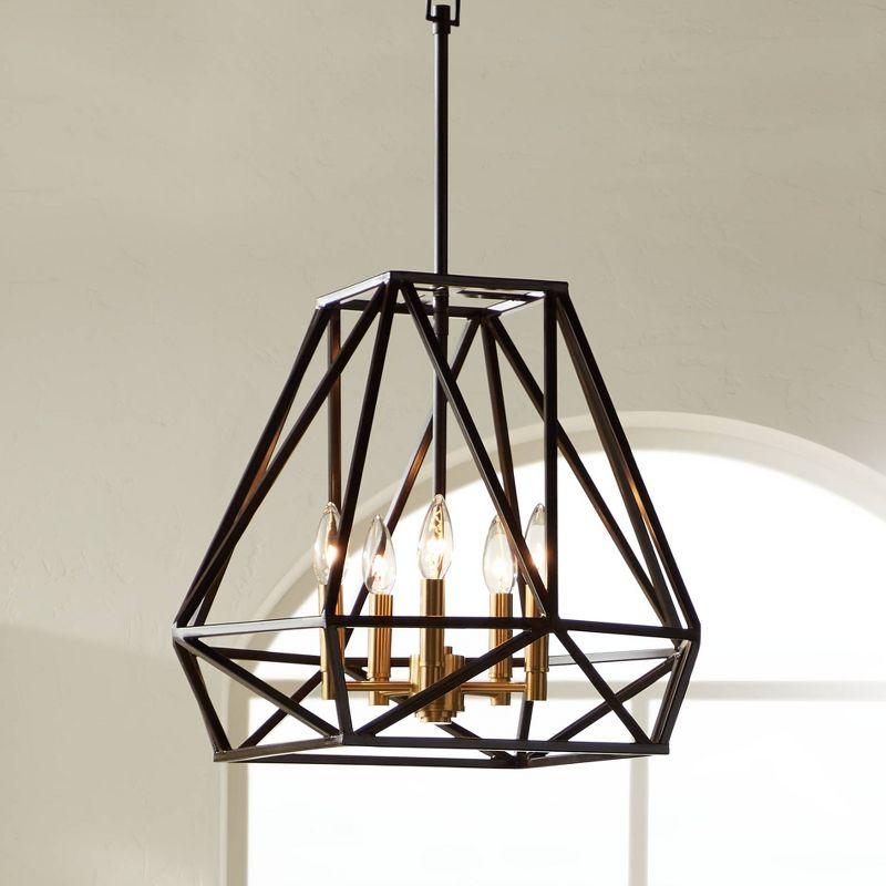 Hawking Bronze 22" Geometric Cage Pendant Chandelier