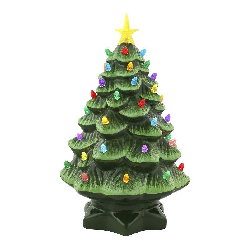 14" Green Nostalgic Ceramic LED Christmas Tree with Multicolor Lights