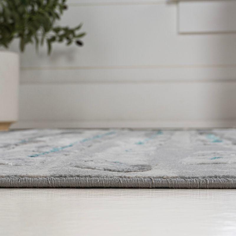 Gray and Turquoise Striped Synthetic Runner Rug