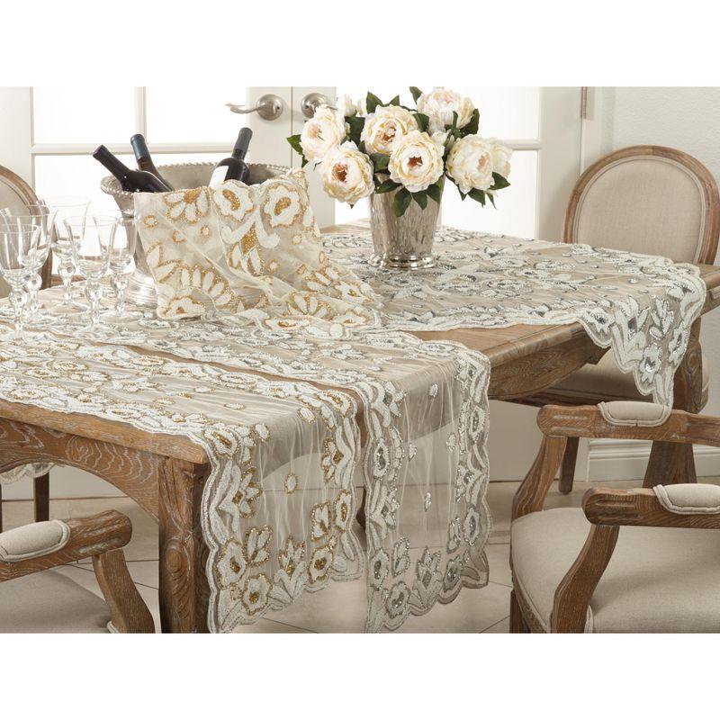 Saro Lifestyle Saro Lifestyle Hand-Beaded Table Runner With Floral Design