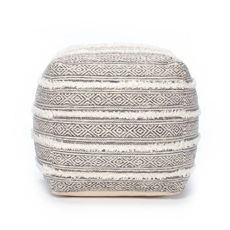 Portales Moroccan Inspired Pouf Gray/Ivory - Anji Mountain: Cotton & Wool Blend, Footrest, Fair Trade Certified