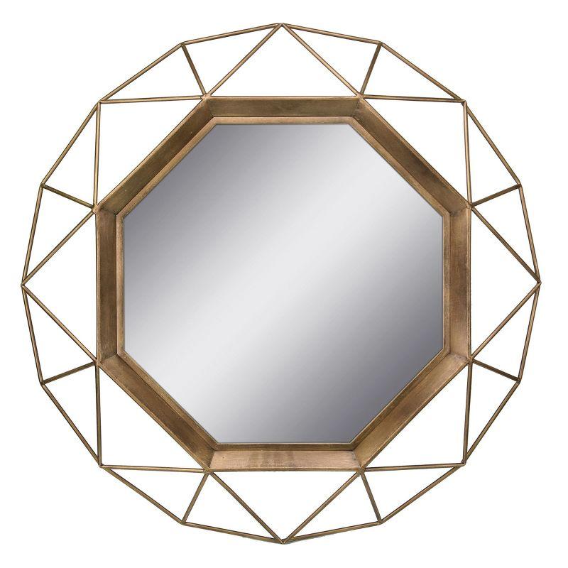 28.3" x 28.3" Metal Octagon Decorative Mirror Antique Gold - Stonebriar Collection: Modern Round No Assembly Wall Mount