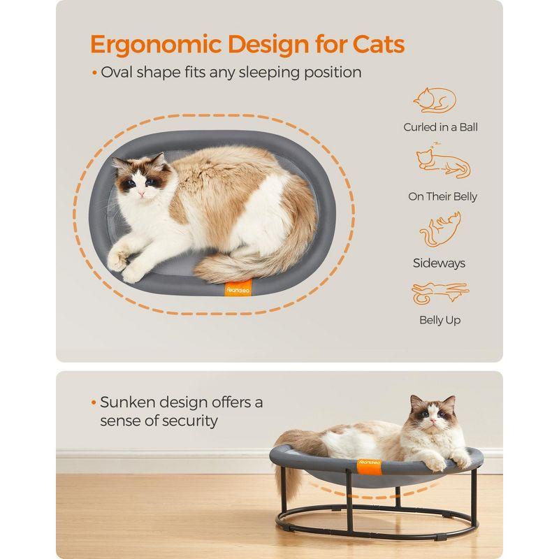 Feandrea Pet Bed, Cat Hammock, Elevated Cat Bed for Multiple Cats, with Removable Washable Mesh, for Pets up to 28 lb, Oval, Gray