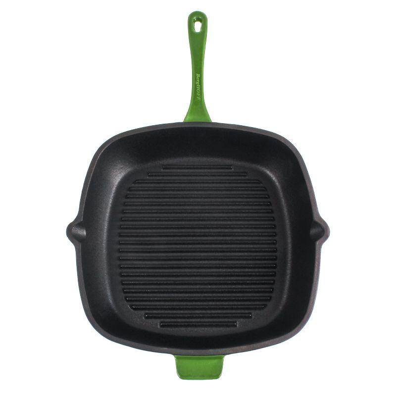 BergHOFF Neo 3Pc Cast Iron Cookware Set, 3qt. Covered Dutch Oven & 11" Grill Pan, Green