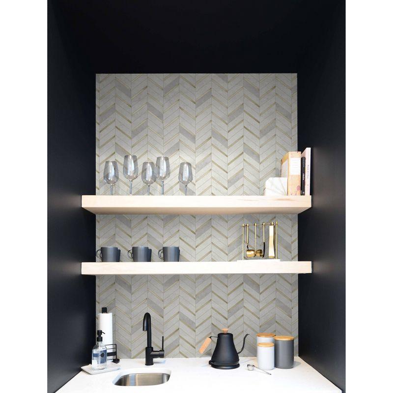 NextWall Faux Chevron Marble Tile Peel and Stick Wallpaper: Self-Adhesive, Repositionable, Washable, Gold, 30.75 Sq Ft Coverage