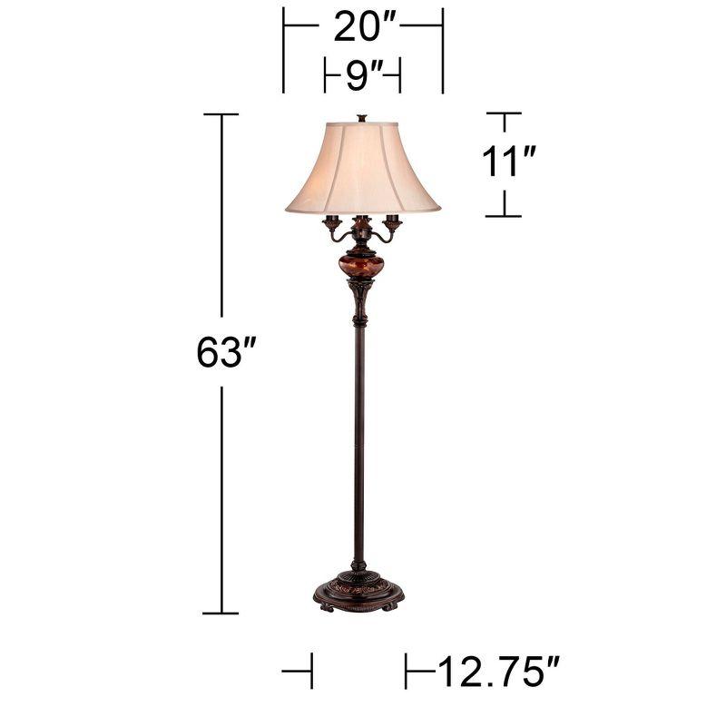 Lush Bronze Tortoise Glass 4-Light Floor Lamp with Bell Shade