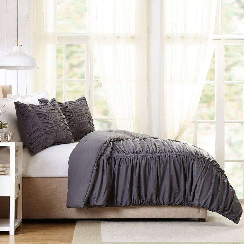 Modern Heirloom Emily Texture T/TXL Emily Texture Comforter Set Dark Gray: Polyester, Machine Washable, Includes Sham
