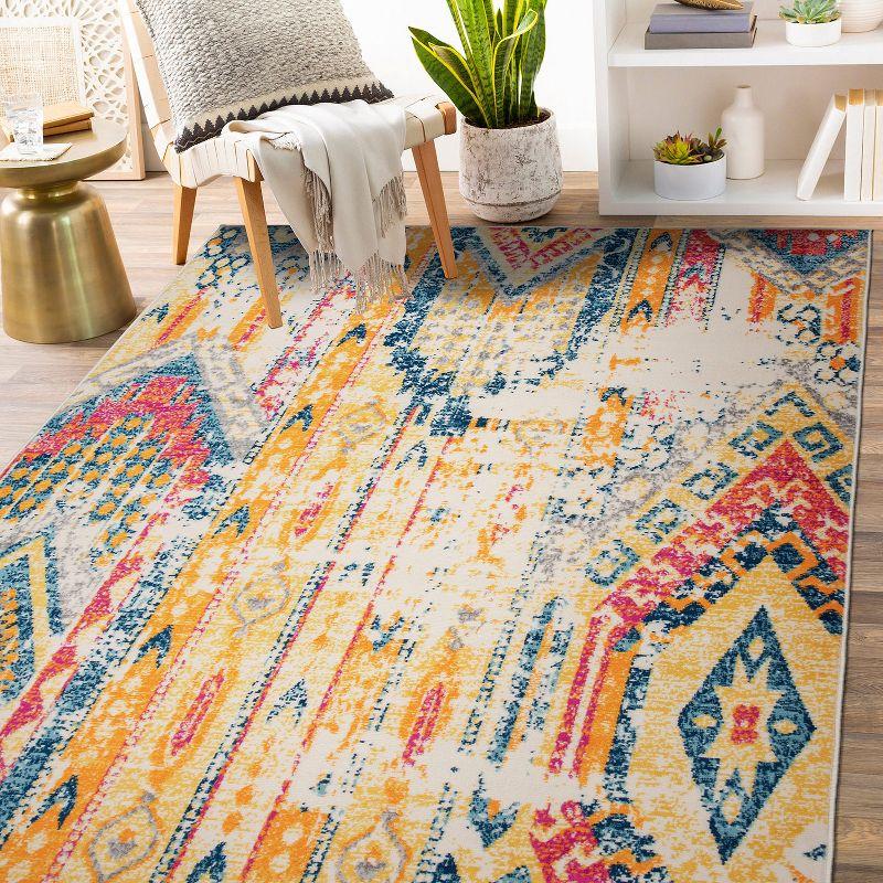 Multicolor Geometric Stain-Resistant Synthetic Area Rug 42" x 4"