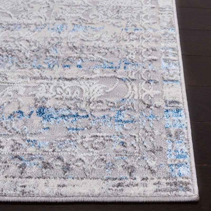 Amelia Hand-Knotted Grey and Blue Synthetic Area Rug, 5'5" x 7'7"