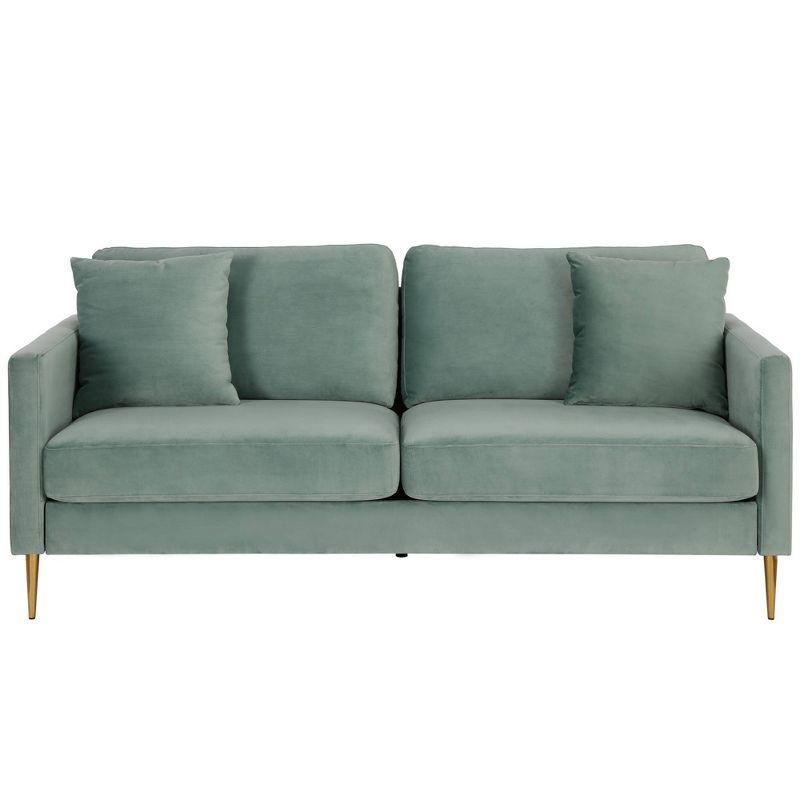 CosmoLiving Highland 66.9" Green Velvet Sofa with Tufted Back and Wood Accents