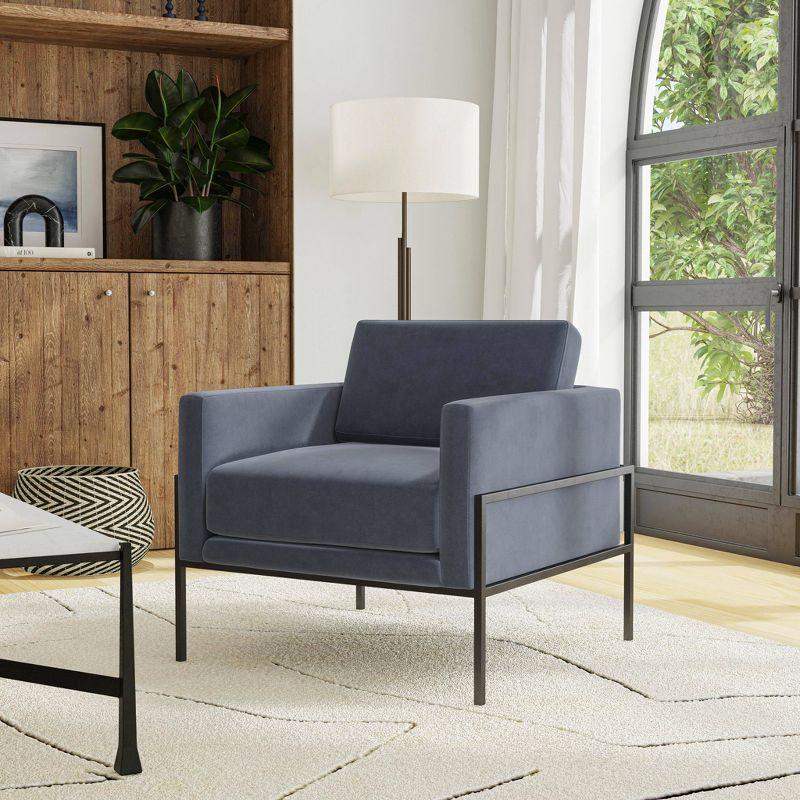 Steel Blue Velvet Modern Metal Frame Accent Chair