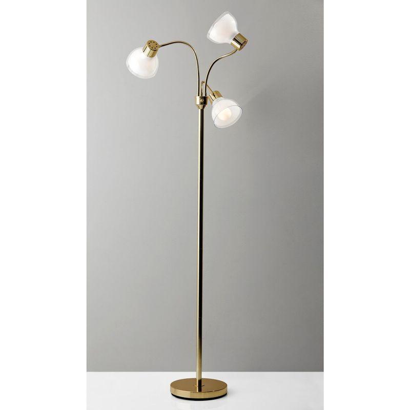 69" Presley 3 Arm Floor Lamp Gold - Adesso: ETL Listed, Metal Body, Plastic Shade, No Bulb Included