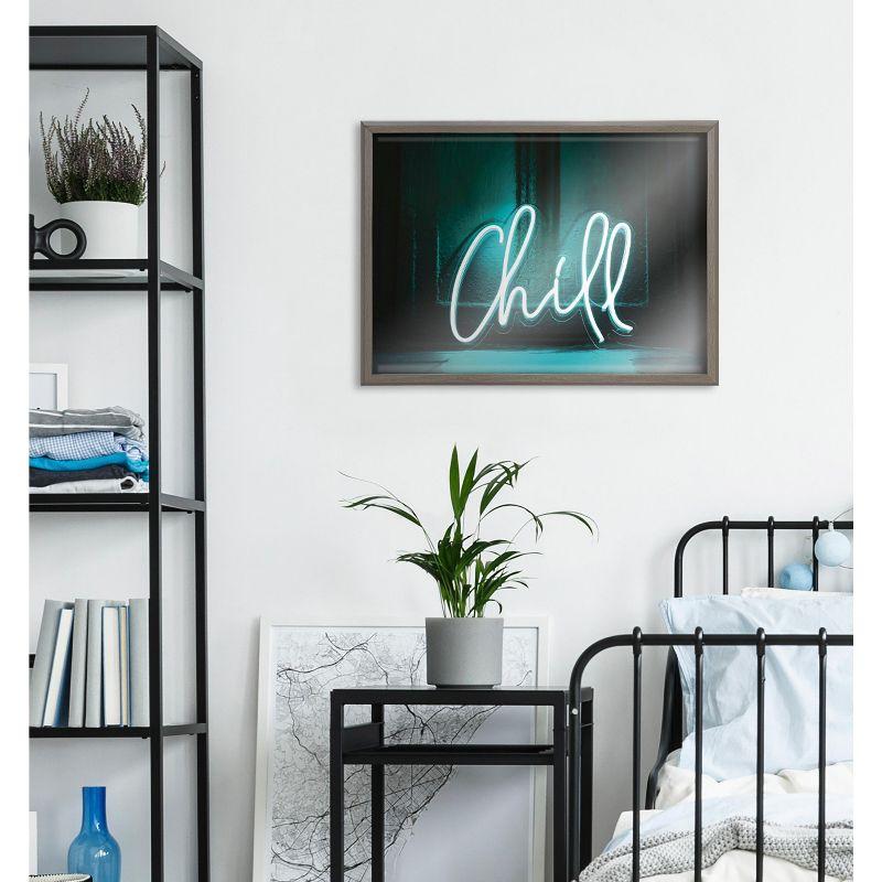 Kate and Laurel Blake Chill Neon Sign Framed Printed Glass by The Creative Bunch Studio, 18x24, Gray