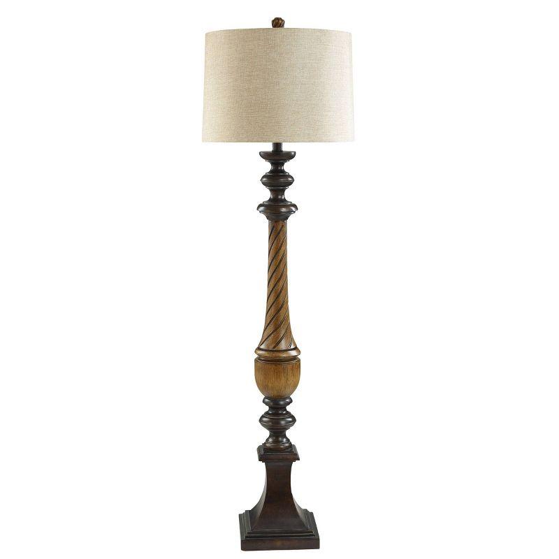Toffee Wood Traditional Two-Tone Swirled Floor Lamp - StyleCraft: Linen Shade, Adjustable Tilt