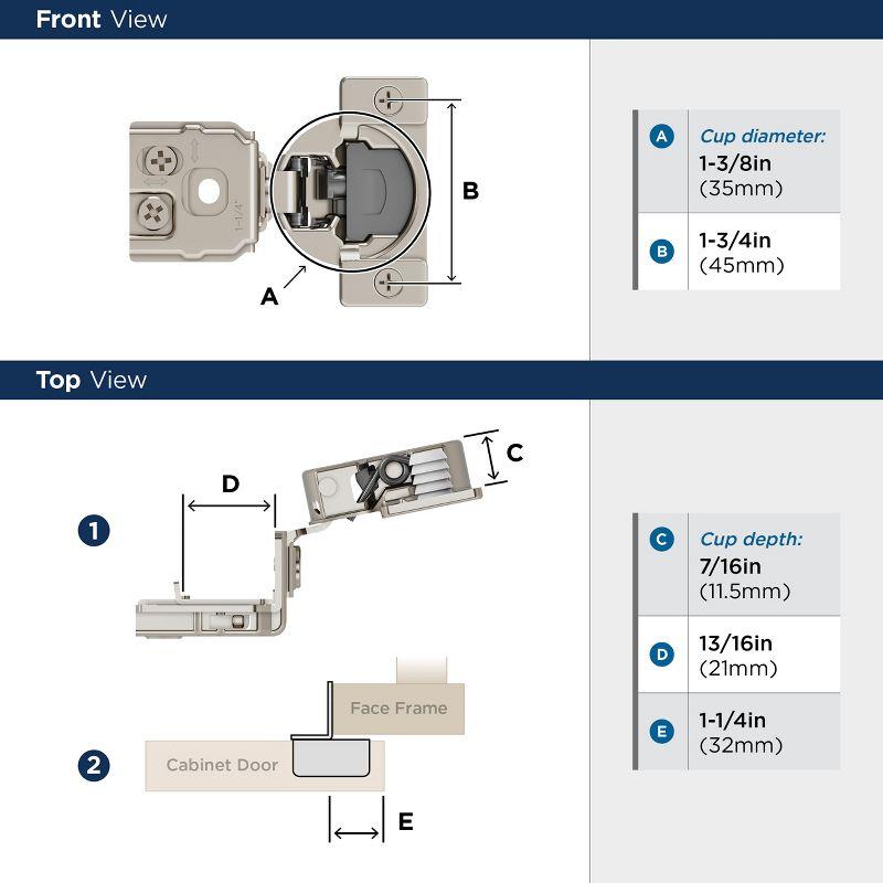 1-1/4 inch (32mm) Overlay Face Frame Soft Close Concealed Cabinet Hinge - 1 Pair