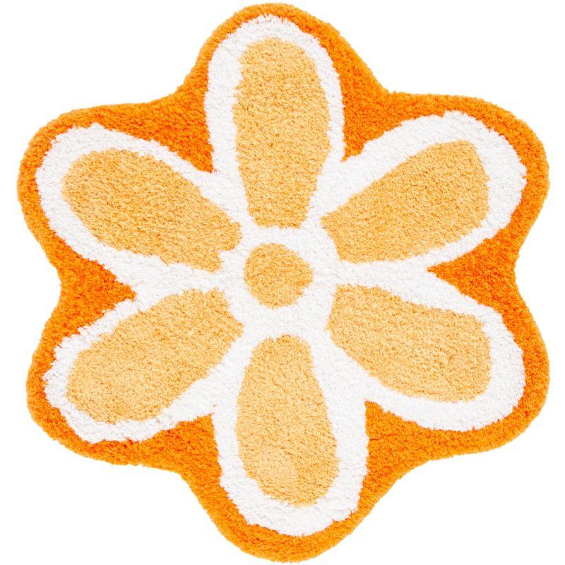 Ivory and Orange Floral Tufted Round Wool Rug