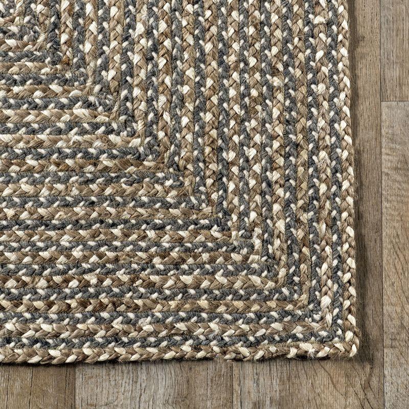 Nuloom Draya Solid 6 Round Wool Jute Indoor Area Rug for Dining Room Rug Neutral Rug Living Room Rug Kitchen, Grey/Ivory