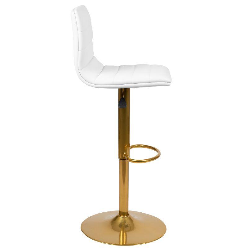 Flash Furniture Modern White Vinyl Adjustable Bar Stool with Back, Counter Height Swivel Stool with Gold Pedestal Base, Set of 2