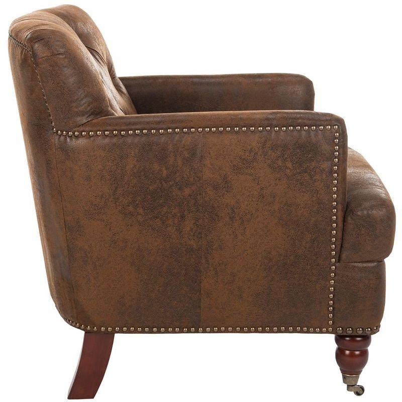 Contemporary Modern Brown Leather and Wood Accent Chair