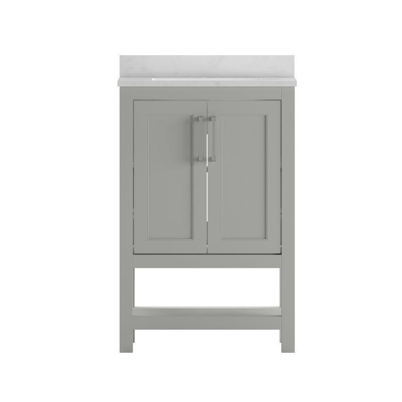 Flash Furniture Vega Bathroom Vanity with Sink Combo, Storage Cabinet with Soft Close Doors and Open Shelf, Carrara Marble Finish Countertop