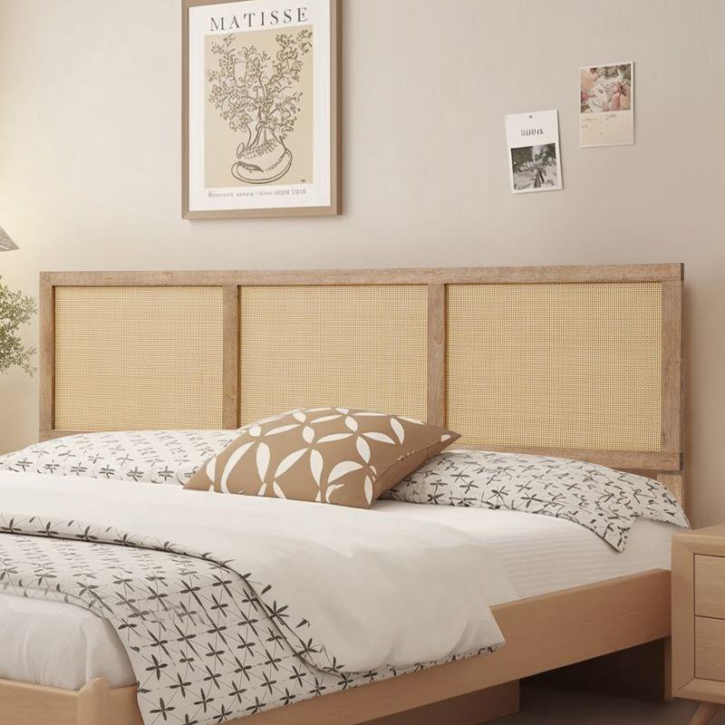 LuxenHome Natural Finish Rubberwood with Rattan Panels Headboard, Queen Brown